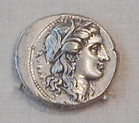Coin, a silver tetradrachm minted by Agathocles of Syracuse about 310 - 305 BC