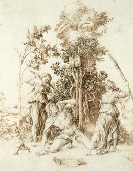 Albrecht Dürer envisaged the death of Orpheus in this pen and ink drawing, 1494 (Kunsthalle, Hamburg)