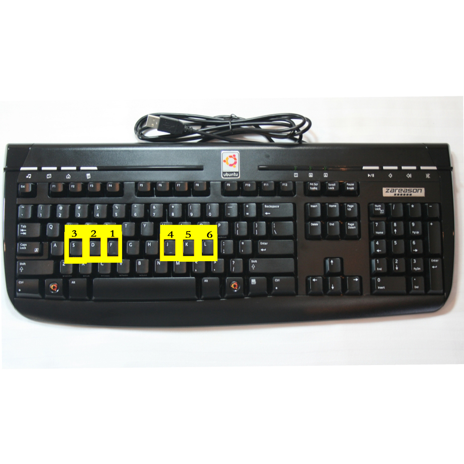 keyboard image with six keys highlighted